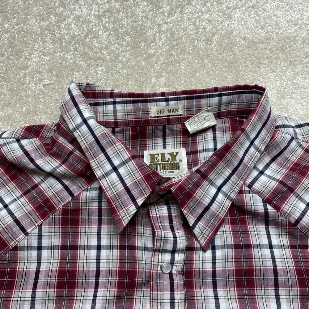 Ely Cattleman Western Shirt Mens 4X Burgundy Plaid Pearl Snap Big Man 202907BG